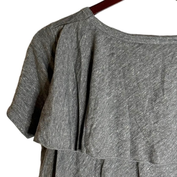 Chaser Tiered Ruffle Back Crew Neck Short Sleeve Knit Heather Gray T-Shirt M - Picture 11 of 16